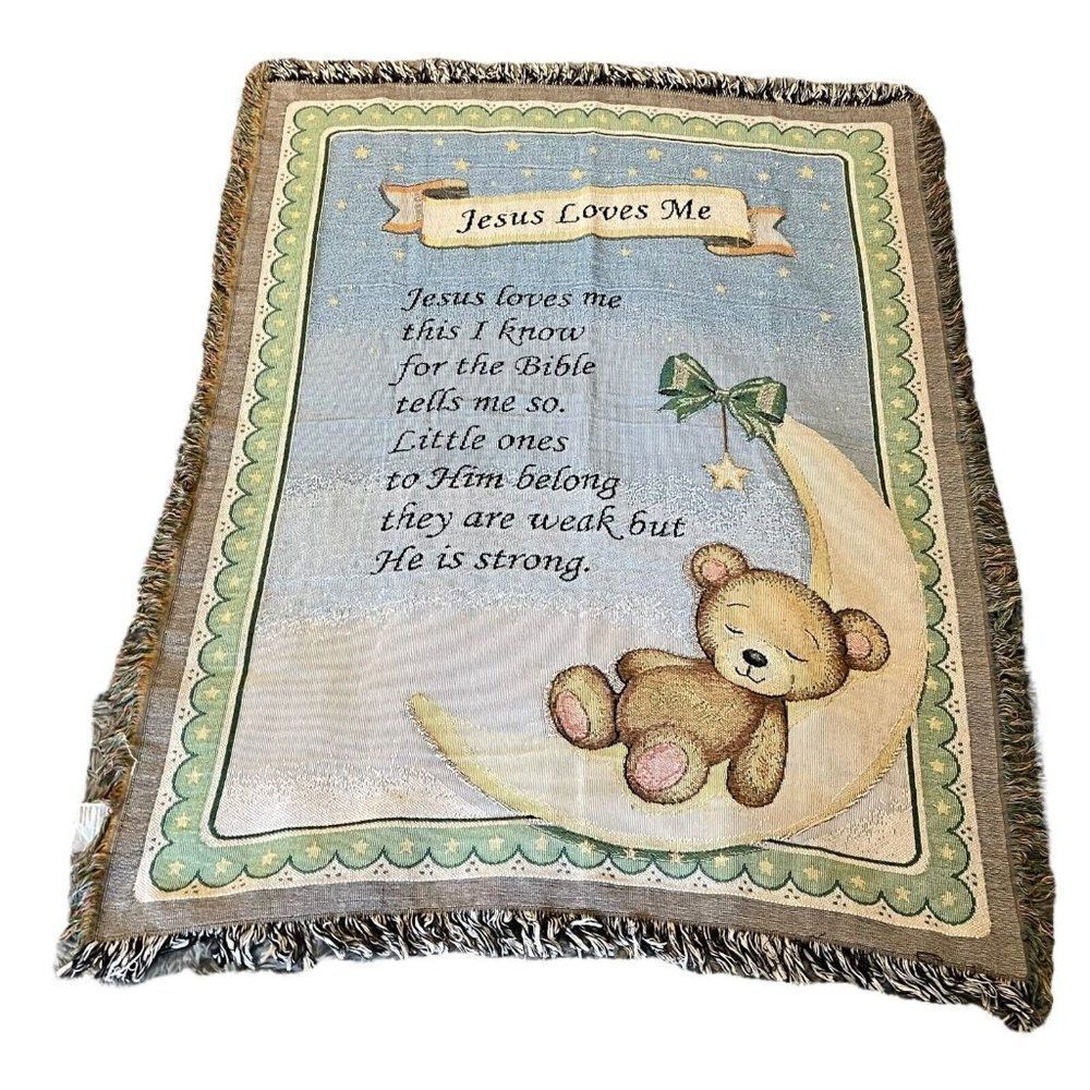 Jesus Loves Me Tapestry Blanket Wall Hanging Teddy Bear Children Baby Gift